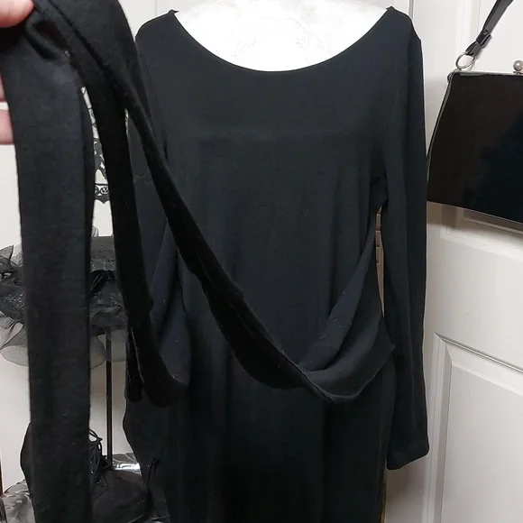 Black Long Sleeve Dress With Fabric Wrap Waist Talbots Large - Picture 8 of 11